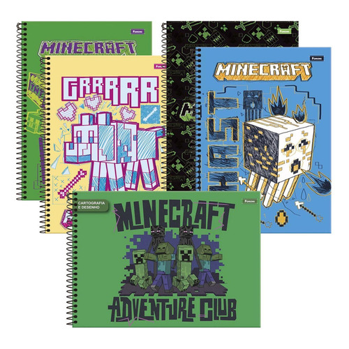 Kit 2 Cadernos Espiral Minecraft + Caderno Desenho Minecraft